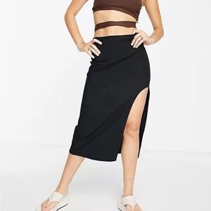 Abercrombie & Fitch Black Midi Side Slit Skirt